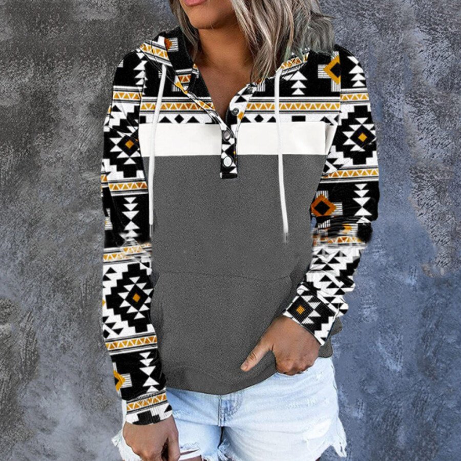 Ladies Ethnic Geometric Print Hoodie No Brand No Brand