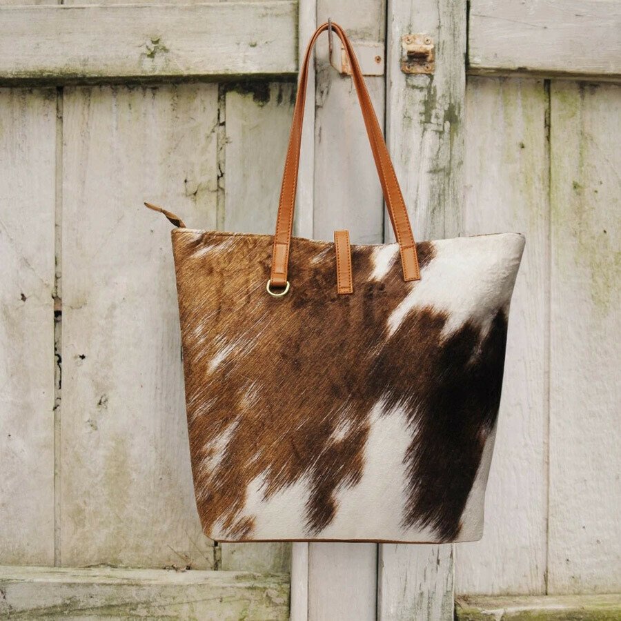 PU Cotton Plush Super Soft Cow Pattern Three-Piece Makeup Hand-Held One-Shoulder Handbag