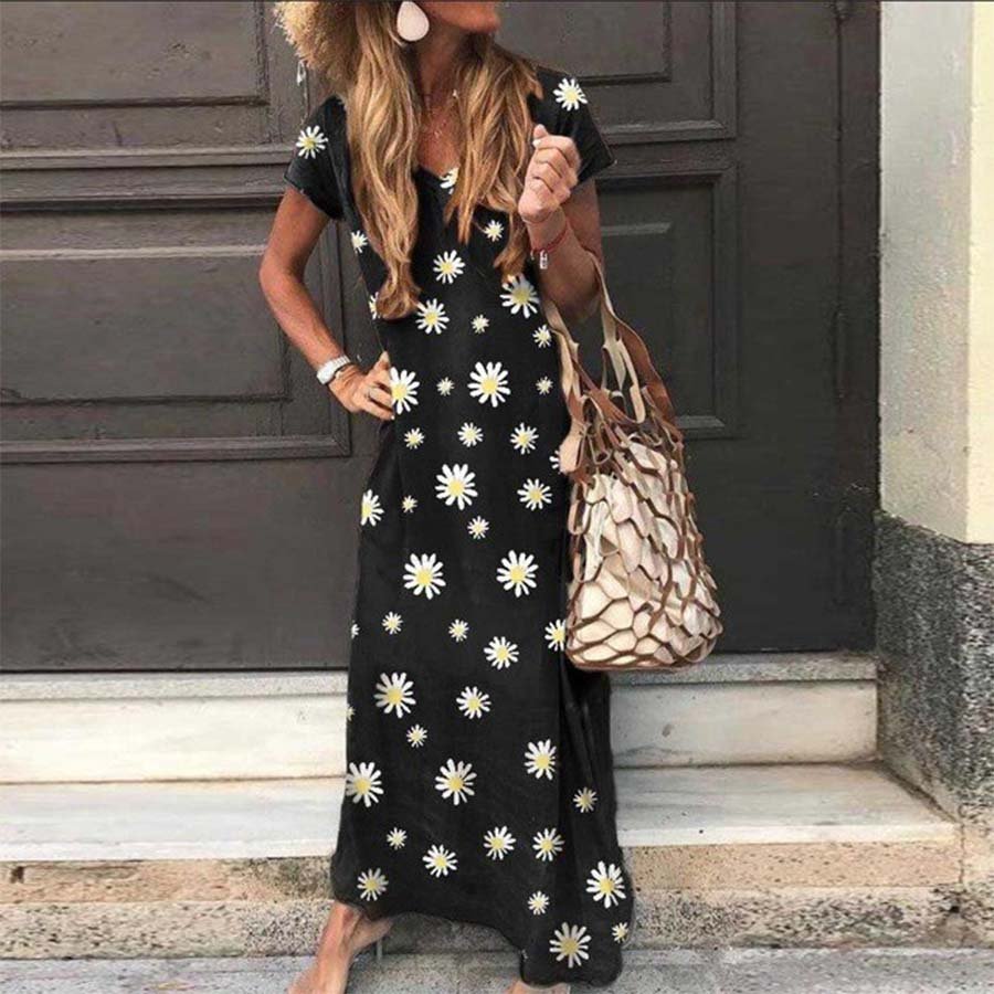 Women's Daisy Print Casual Short Sleeve Dress