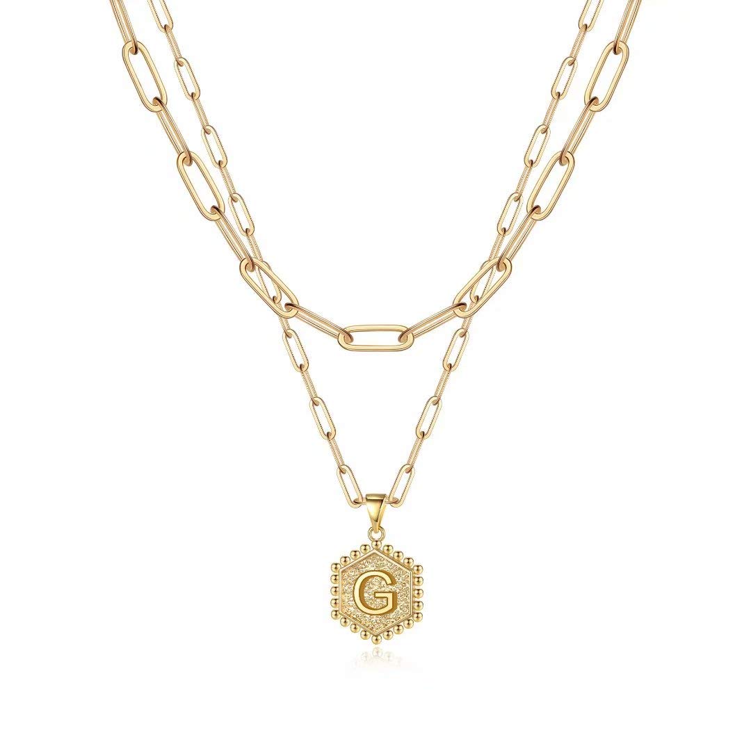 14K Gold Plated Cute Hex Alphabet Women's Gold Layered Necklace
