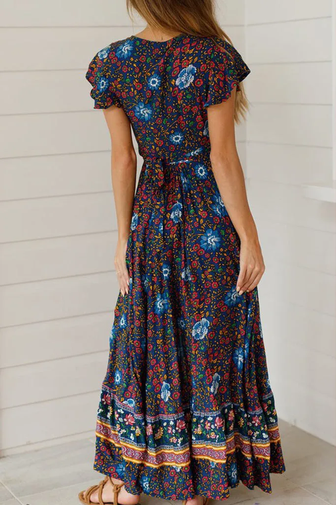 WOMEN'S BOHO V-NECK LONG MAXI DRESS