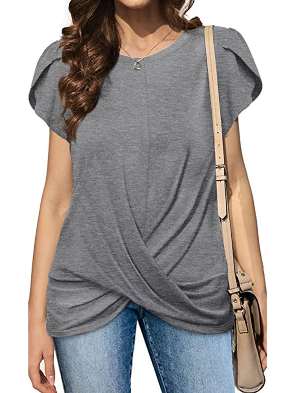 Crew Neck Solid Twist Short Sleeve T-Shirt