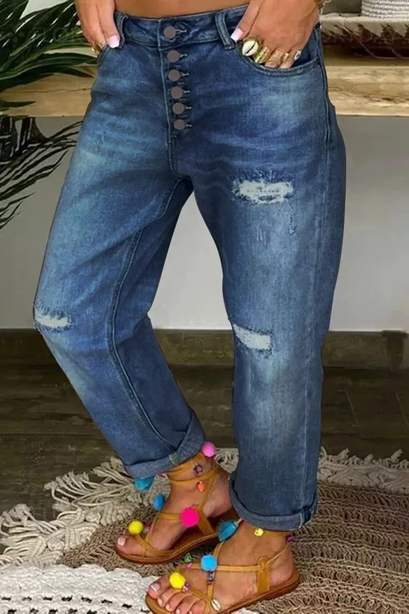 Midiross Ripped Button Up Low Waist Jeans
