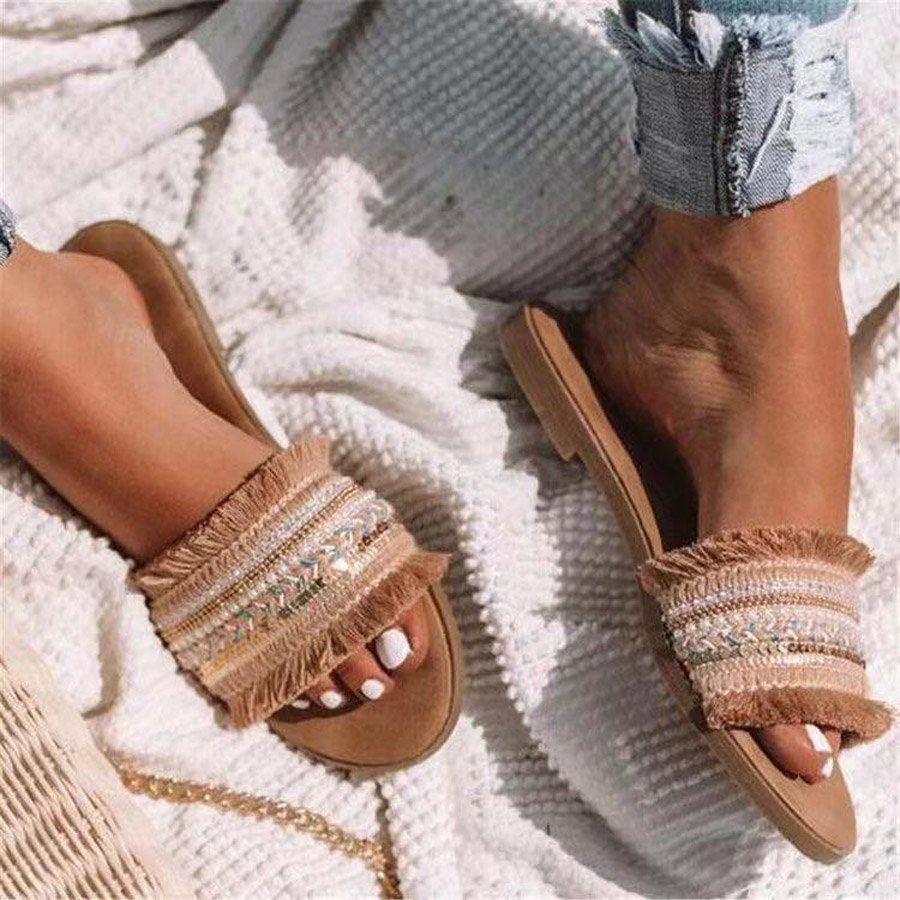Beach Vacation Tassel Slippers