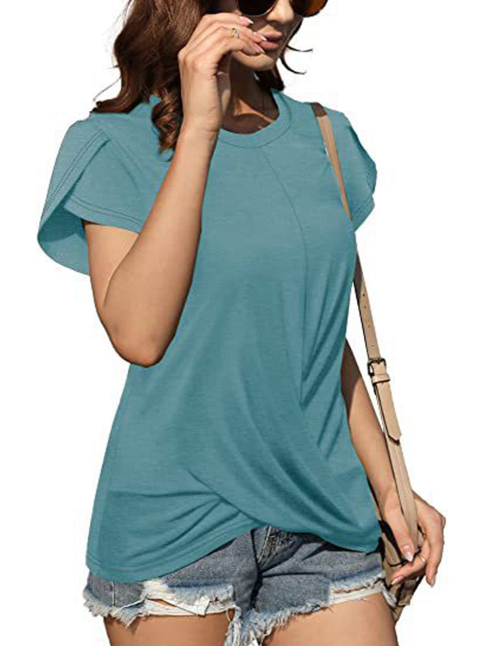 Crew Neck Solid Twist Short Sleeve T-Shirt