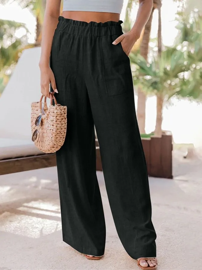 WOMEN'S CASUAL RUFFLED WIDE LEG PANTS
