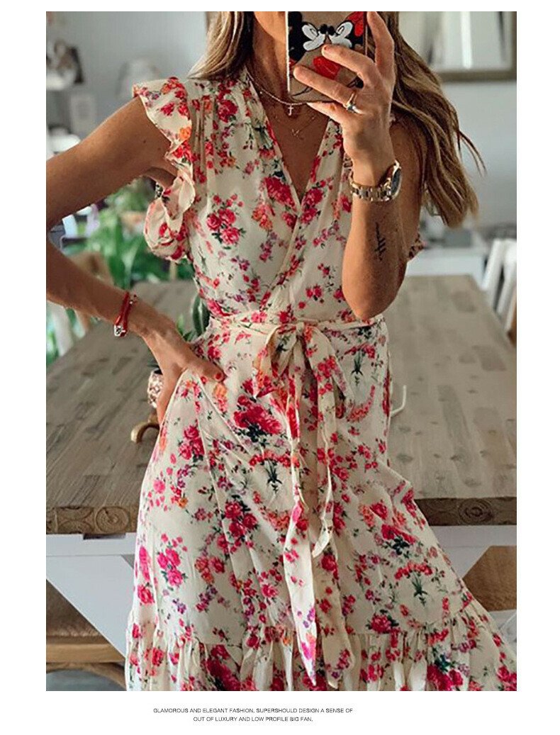 Printed Lace-Up Dress