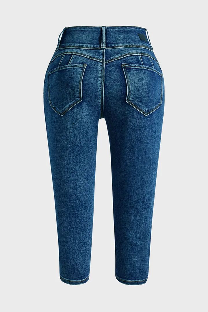 Midiross Button Fly High Waist Capris Jeans