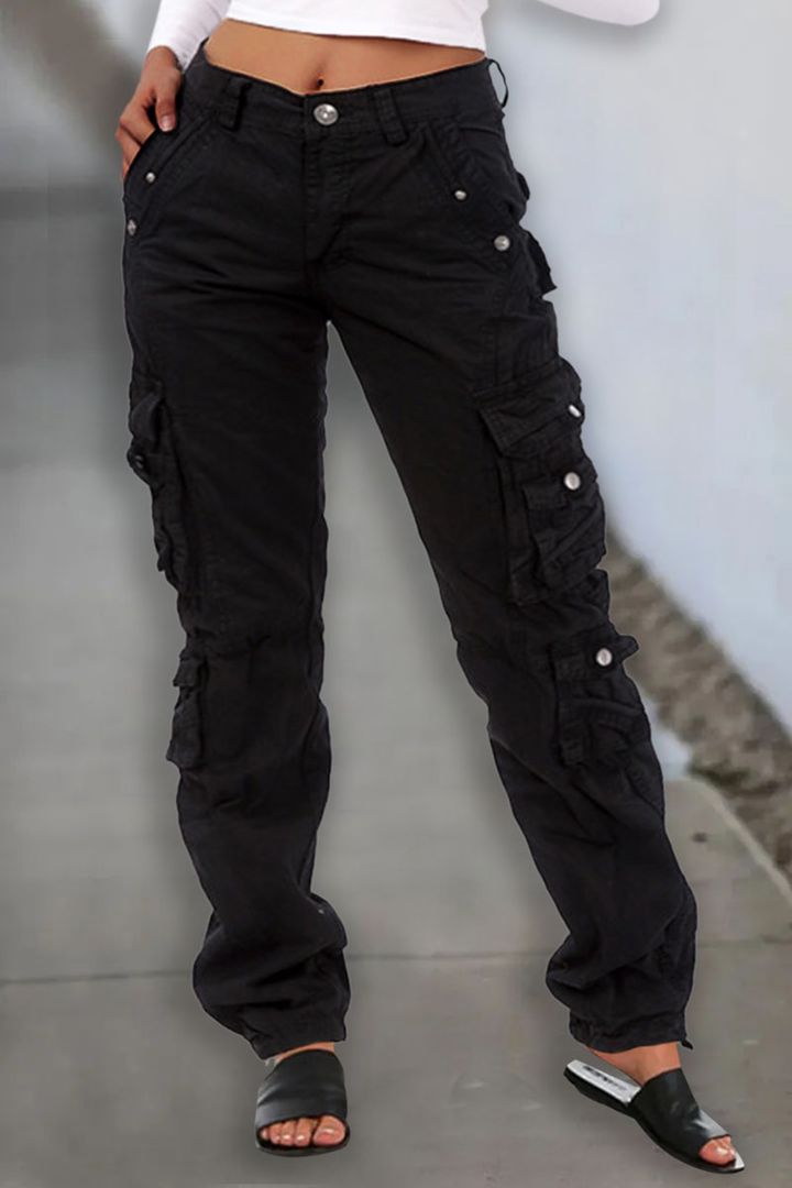 Drawstring Hem Flap Pocket Cargo Pants Without Belt