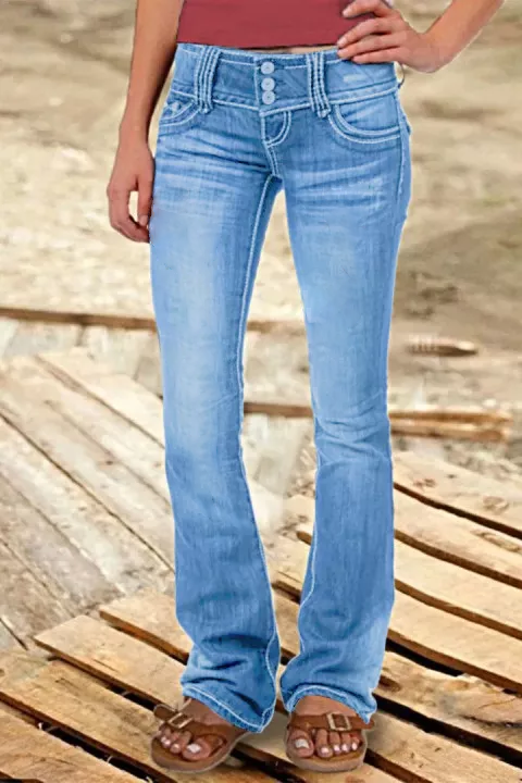 MIDIROS Vintage Low Waist Ripped Button Up Jeans-Umairmen