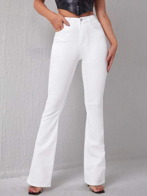 White Super Flare Bootcut High Waist Jeans