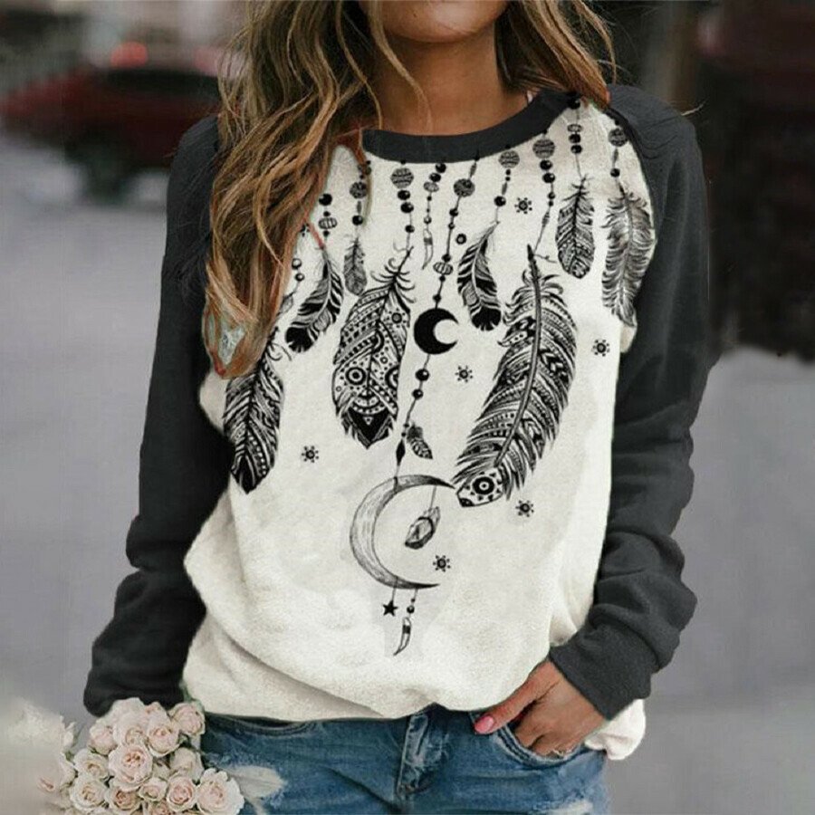Western Ethnic Print Long Sleeve Sweater