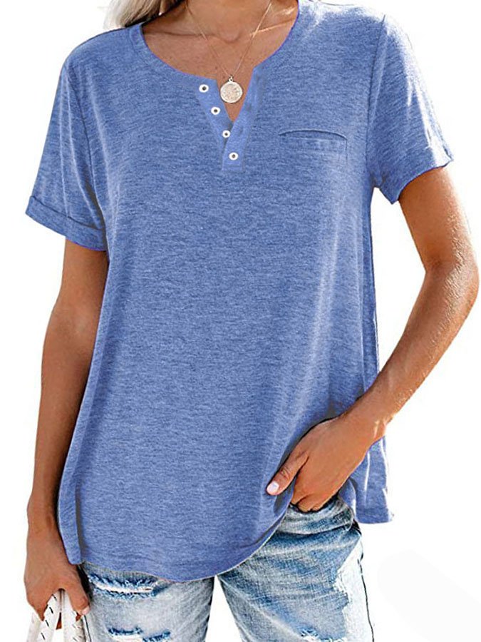 2023 Summer Fashion Solid Color Pocket Short Sleeve T-Shirt