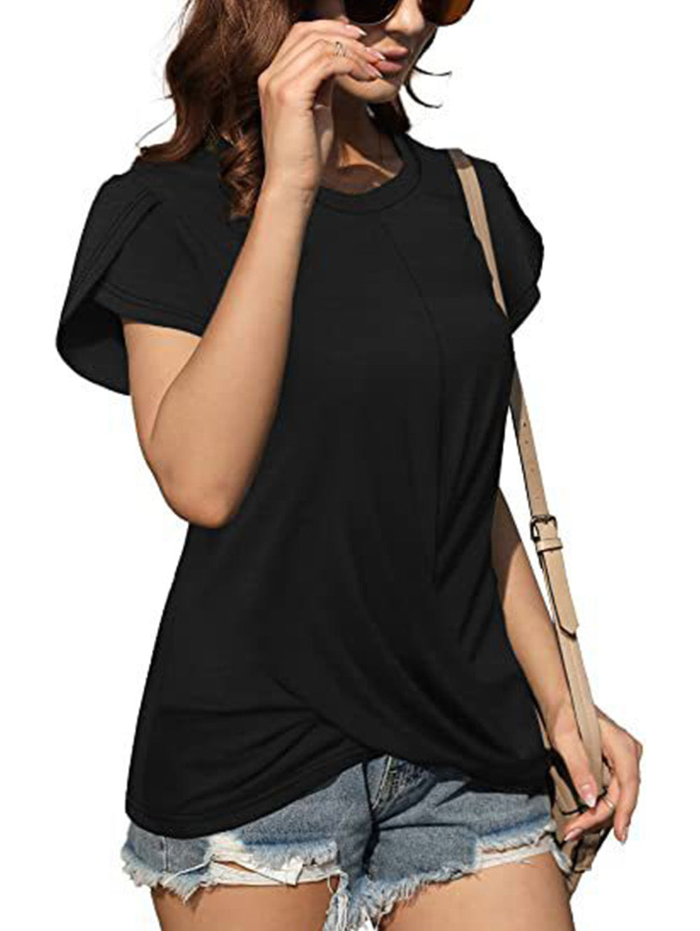 Crew Neck Solid Twist Short Sleeve T-Shirt