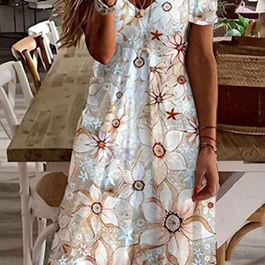 Ladies Lace V-Neck Off-Shoulder Print Dress
