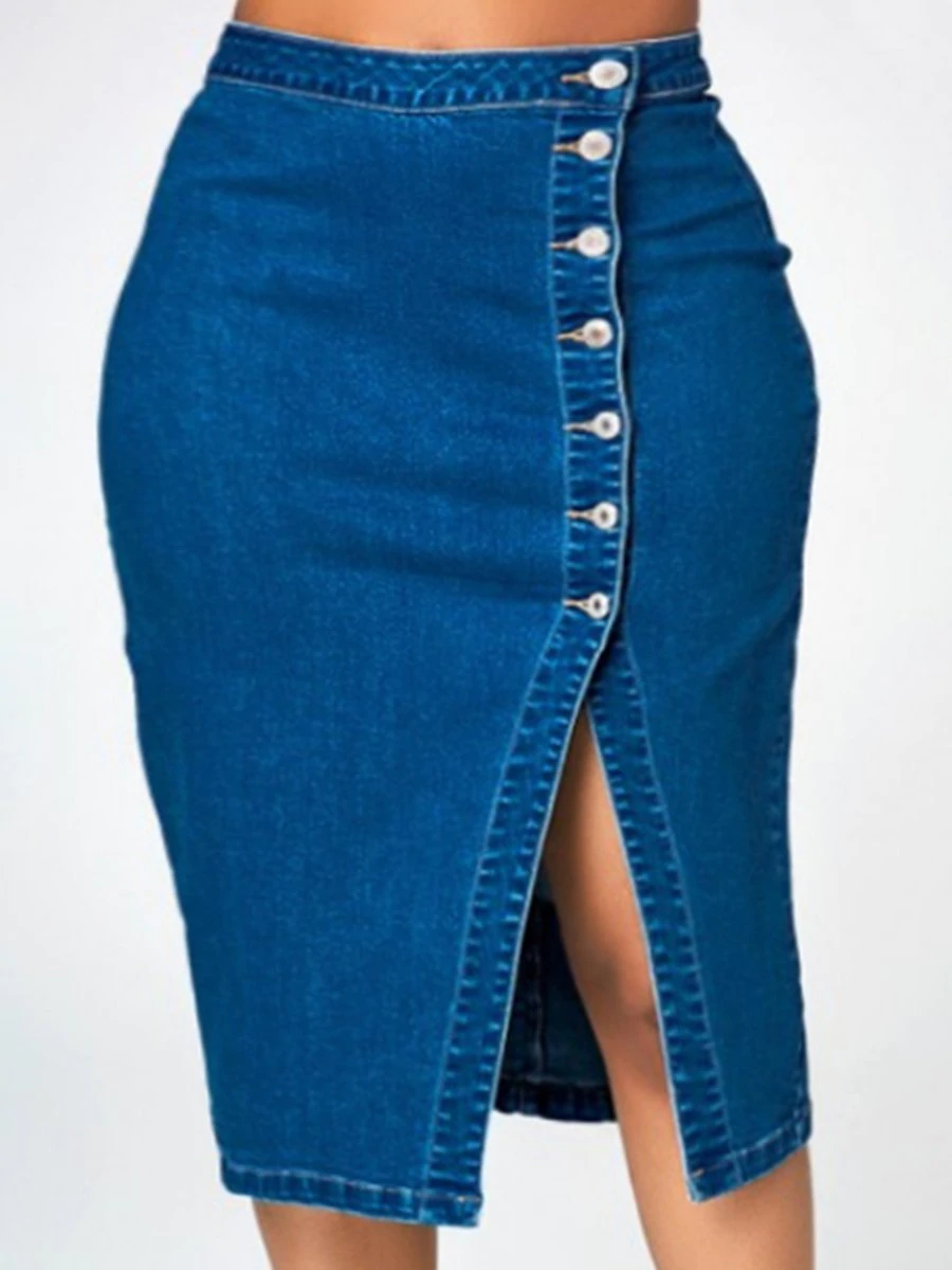 Plus Size Fancy Dresses Button Denim Skirt