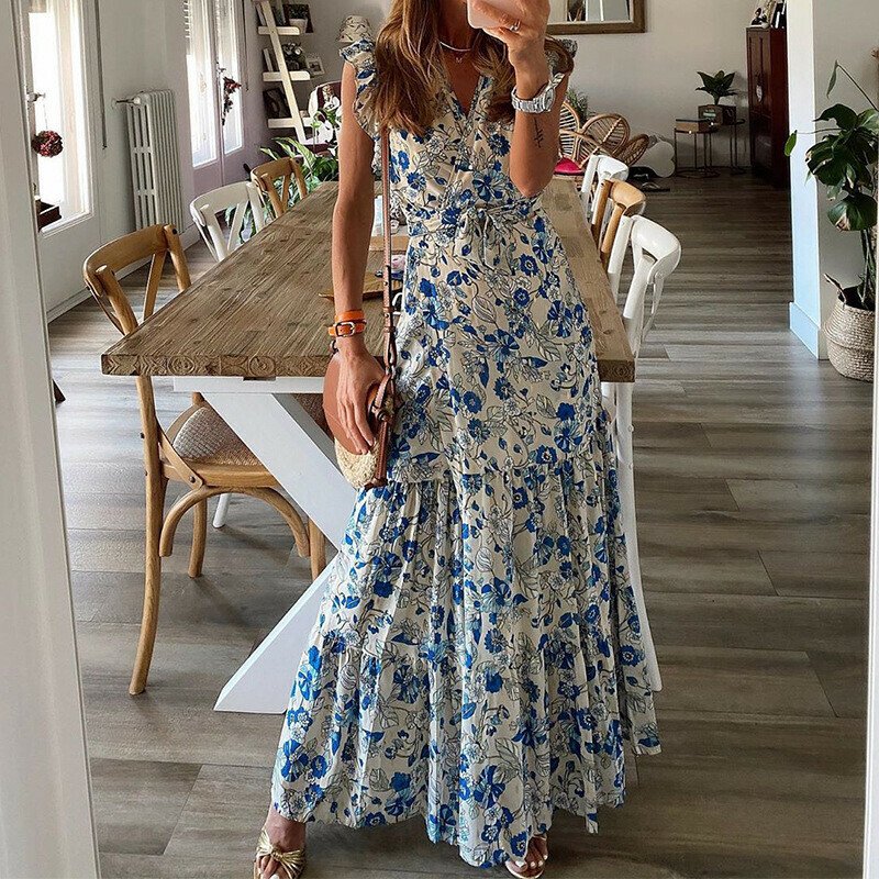 Printed Lace-Up Dress