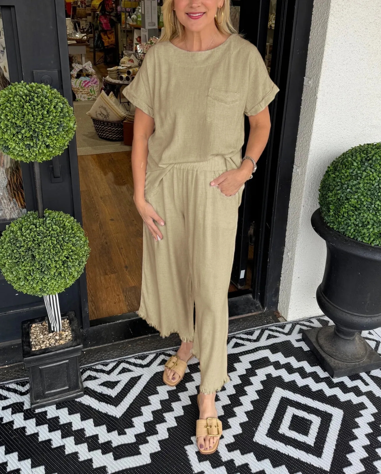 💝💝WOMEN'S CASUAL SOLID COTTON LINEN LOUNGE SET (BUY 2 FREE SHIPPING)