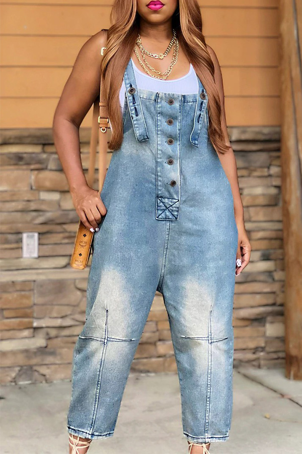 Fashion Casual Designer Style Denim Suspender Jumpsuit