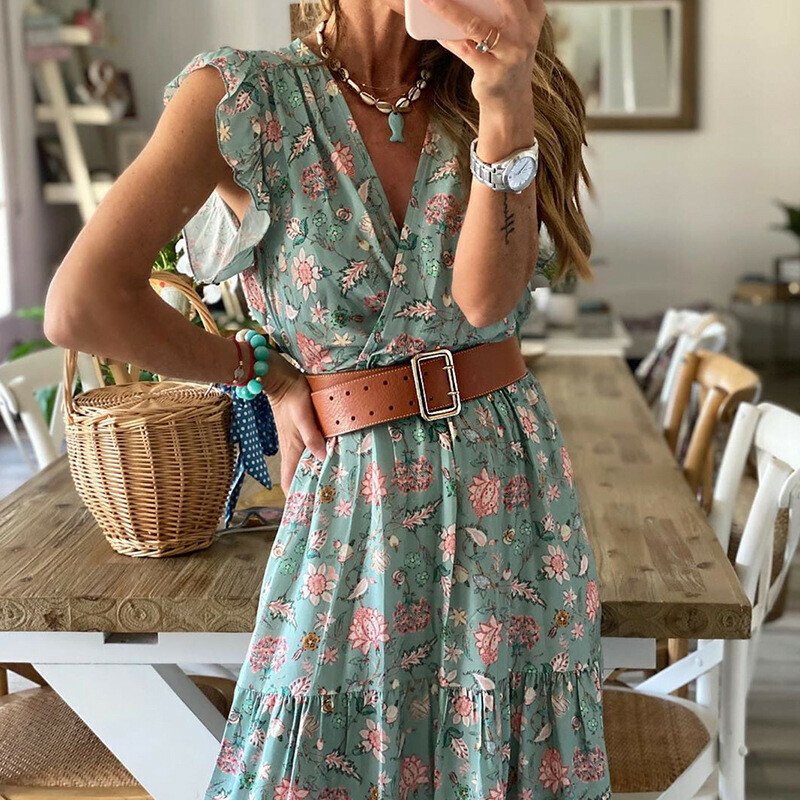 V-neck Printed Dress Women