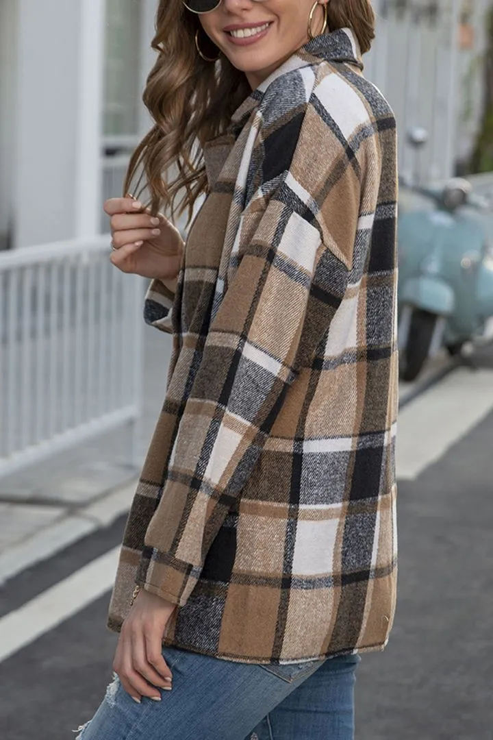 PLAID PRINT BUTTON THROUGH SHACKET