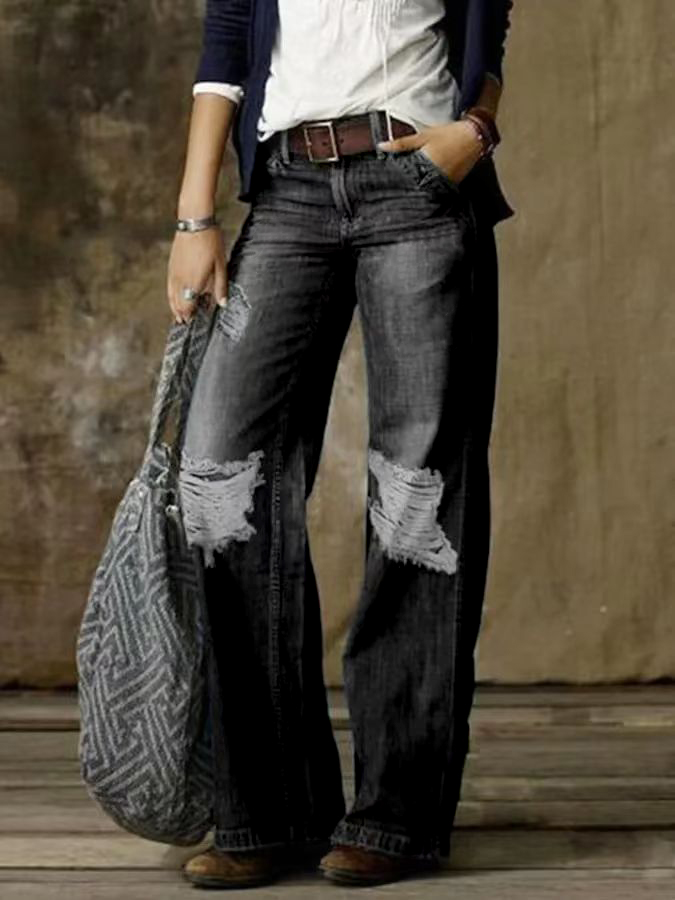 VINTAGE POCKET DENIM LOOSE JEANS PANTS