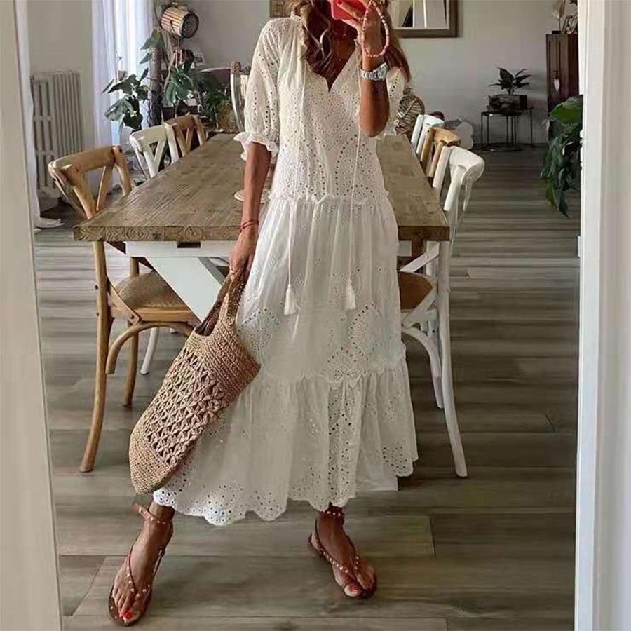 Women's Casual Bohemian Solid Color Long Dress