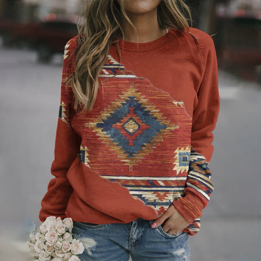 Women Retro Western Geometric Print Sweatshirt