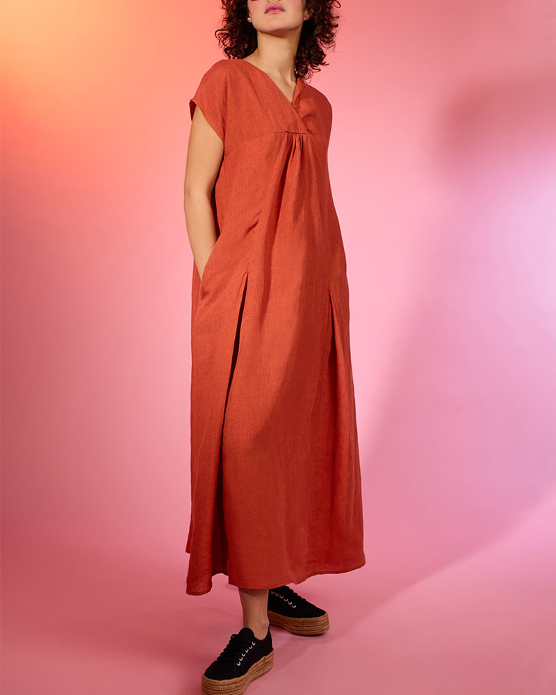 Chic V-Neck Loose Cotton Linen Dress