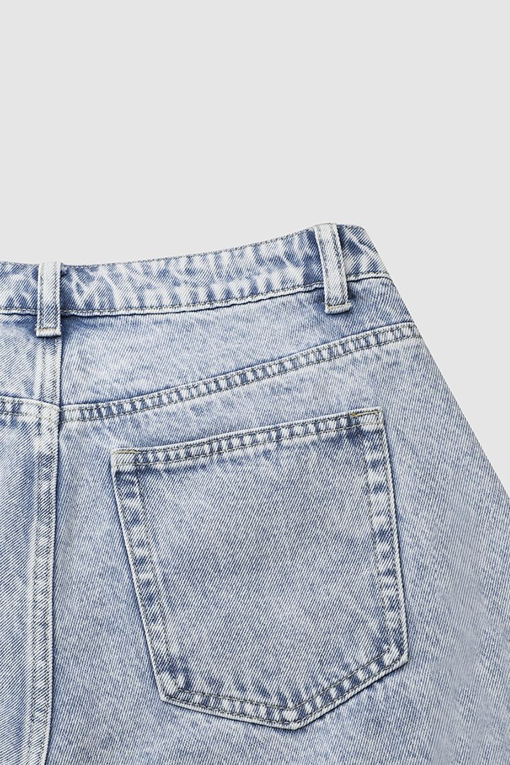 Distressed Frayed Split Hem Straight Leg Jeans