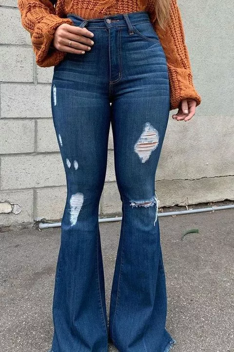 Midiross 90s Vintage High Waist Ripped Flare Leg Jeans