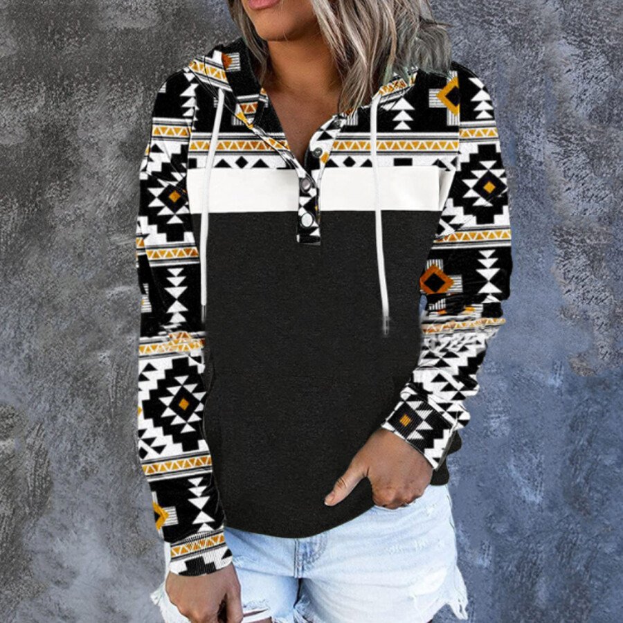 Ladies Ethnic Geometric Print Hoodie No Brand No Brand
