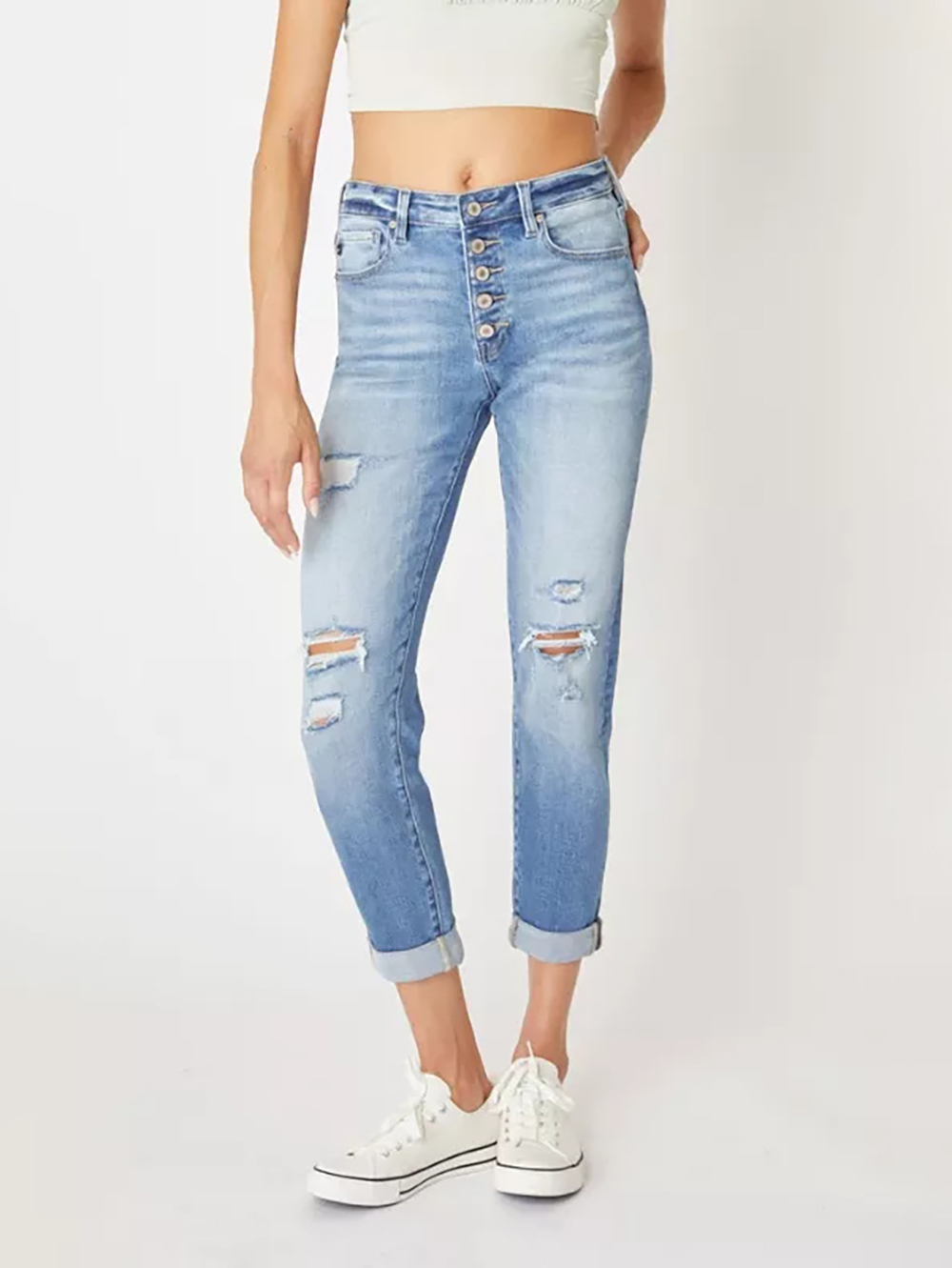 Don't Push My Buttons Girlfriend Denim- 2 Colors Option High waist Skinny Ankle free