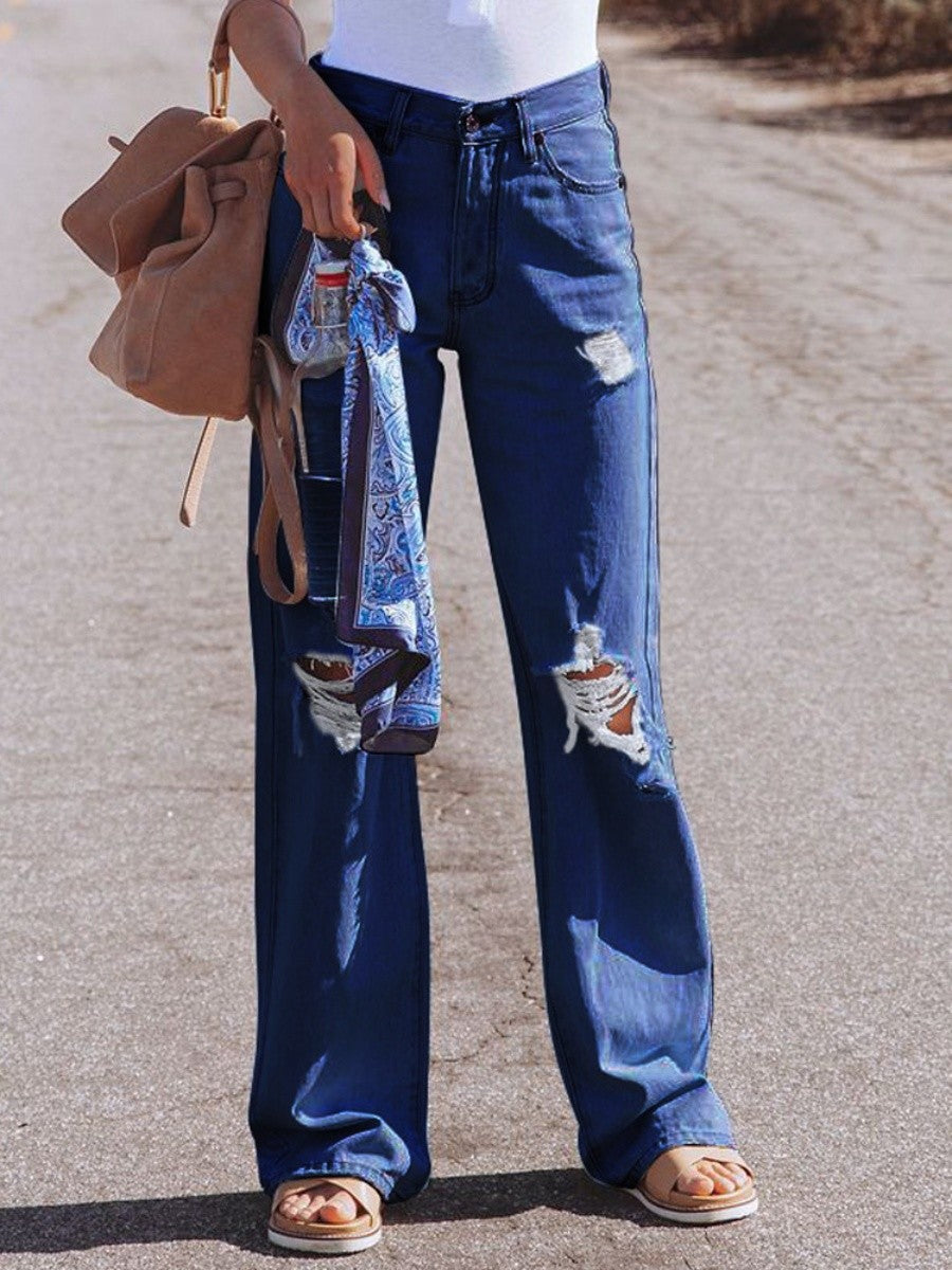 Ripped High Waist Wide Leg Jeans