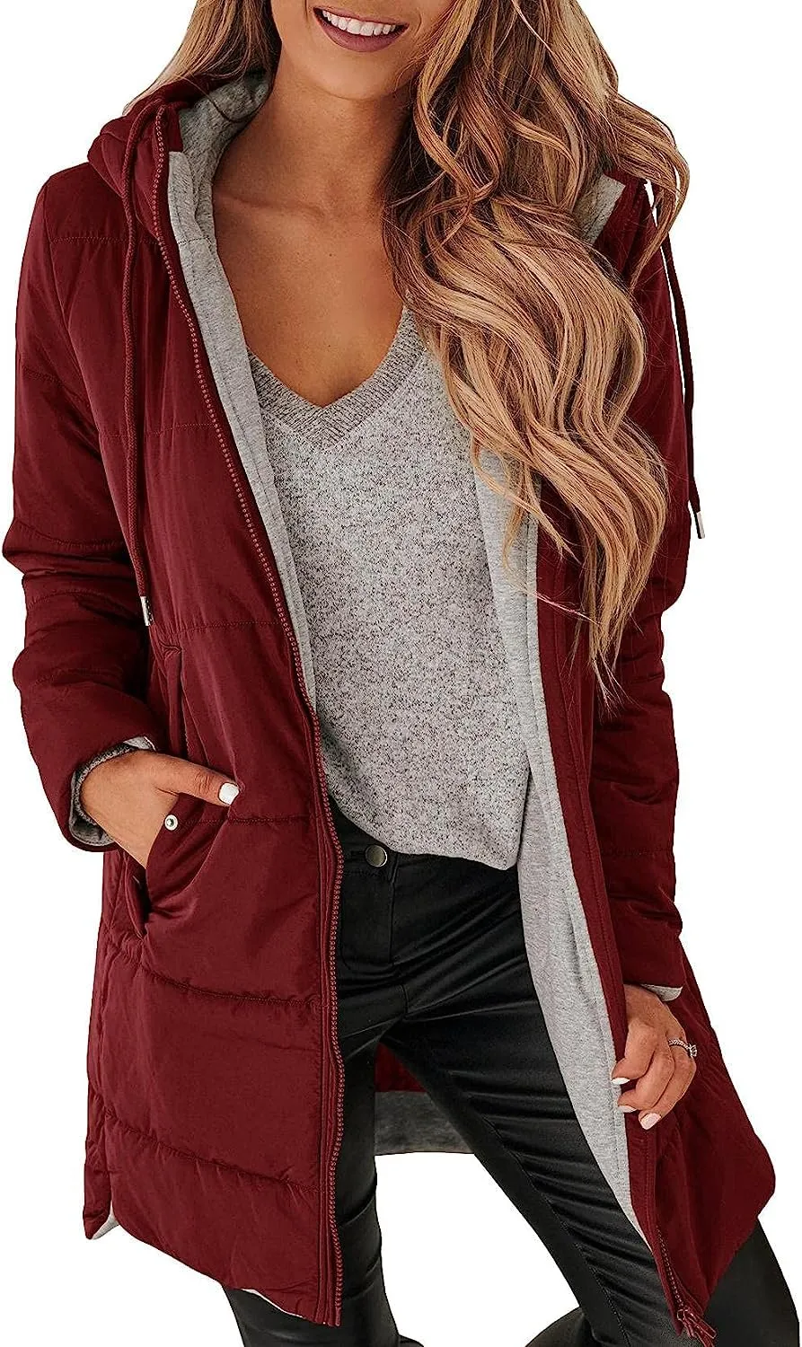 🔥🔥🔥🔥Women's Mid Quilted Jacket with Hood & Pockets