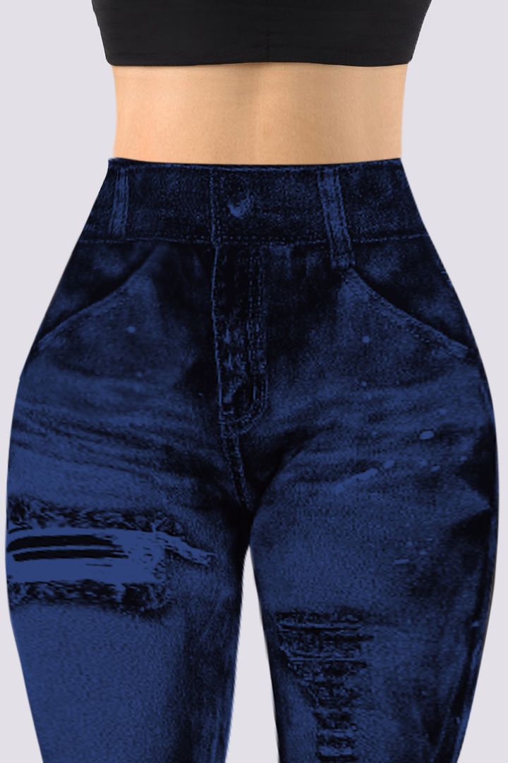 DENIM LOOK HIGH WAIST SPORTS LEGGINGS