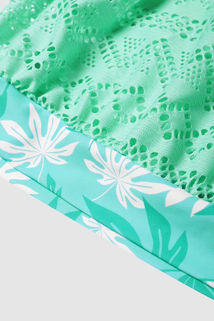 Plant Print Hollow Out Bikini Set