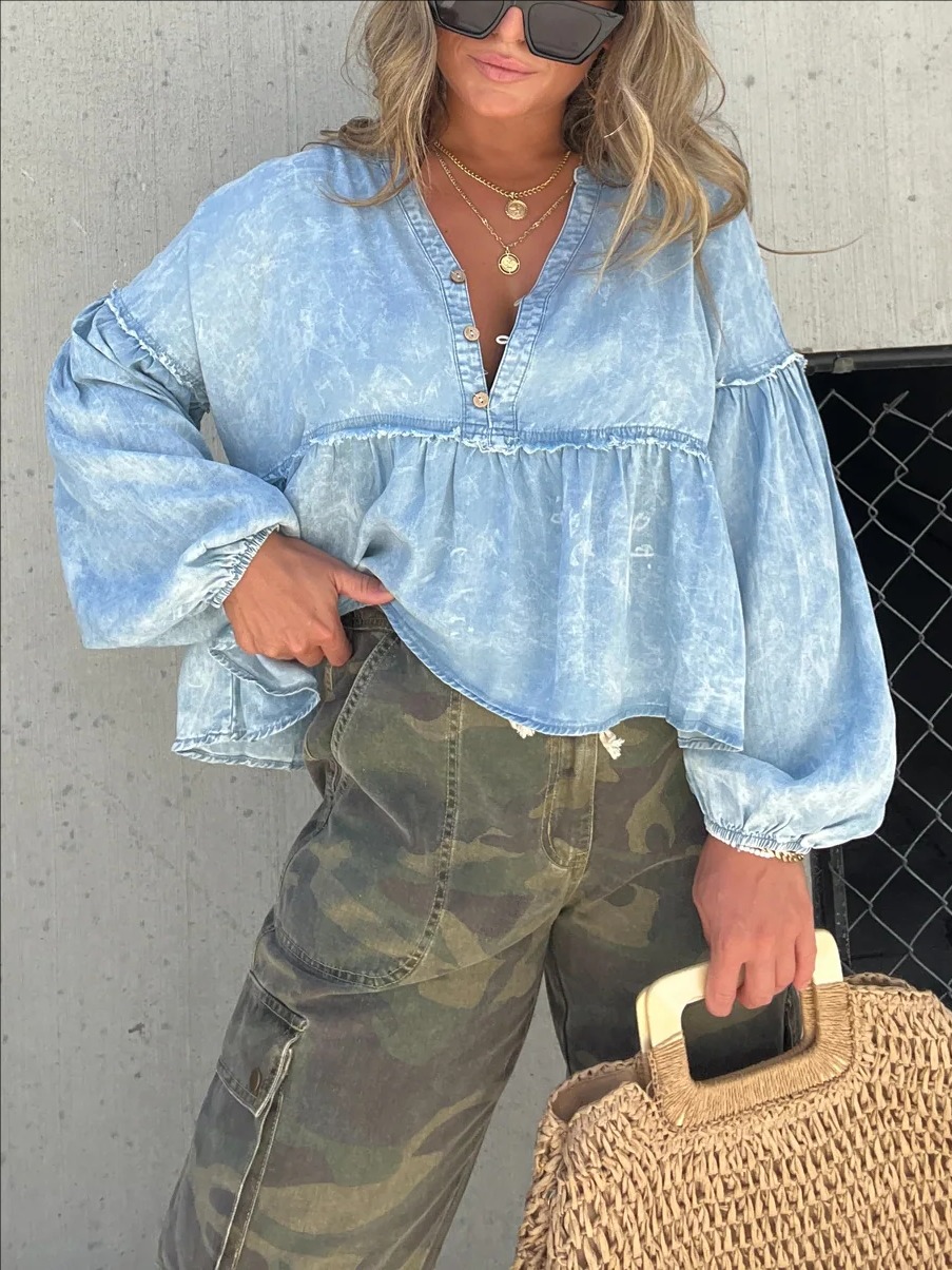 2023 SUMMER SALE-WOMEN'S WASHED TENCEL BABY DOLL TOP (BUY 2 FREE SHIPPING)