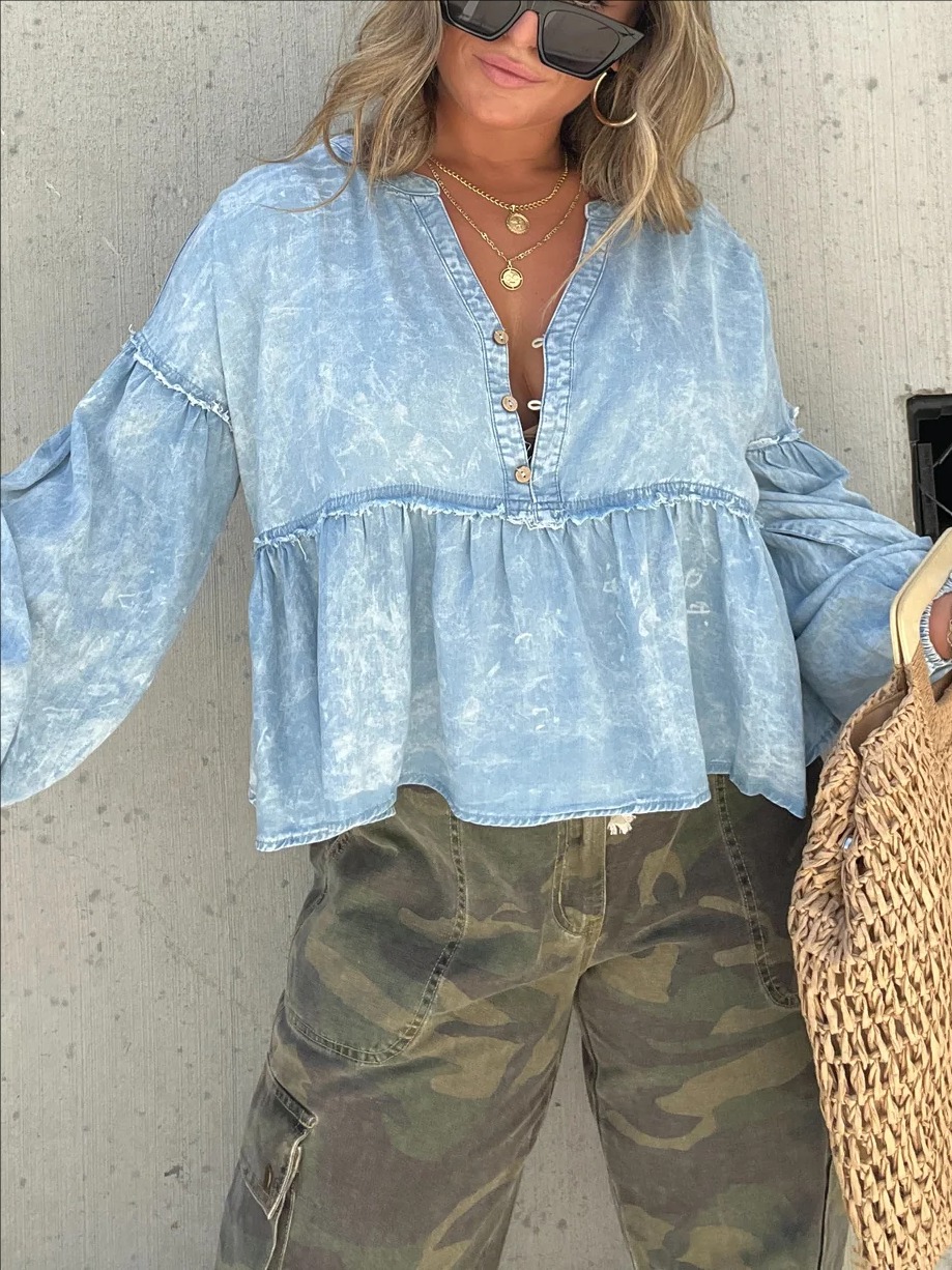 2023 SUMMER SALE-WOMEN'S WASHED TENCEL BABY DOLL TOP (BUY 2 FREE SHIPPING)