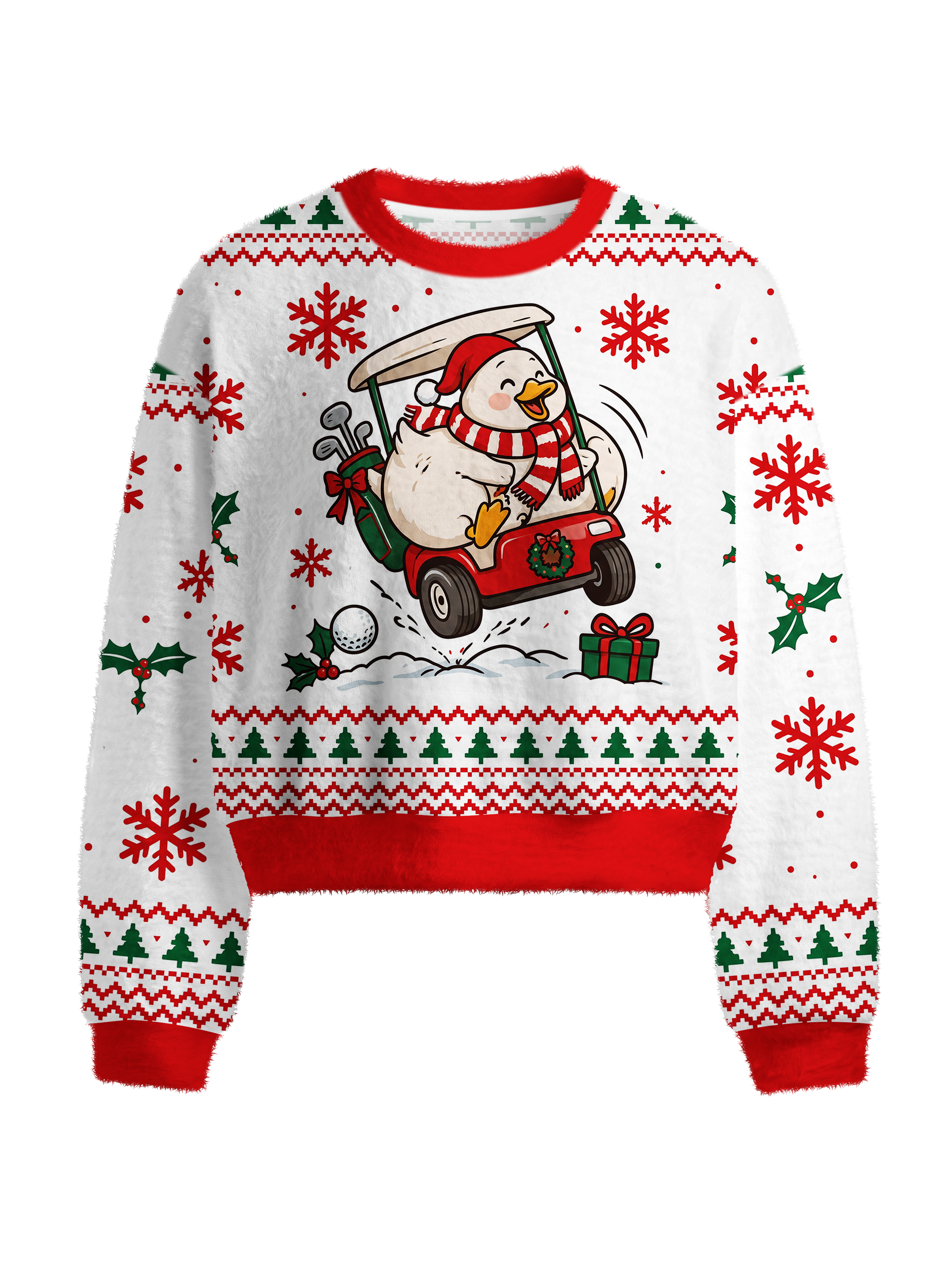 Cherryswing Women's Festive Duck Fuzzy Knit Golf Sweater