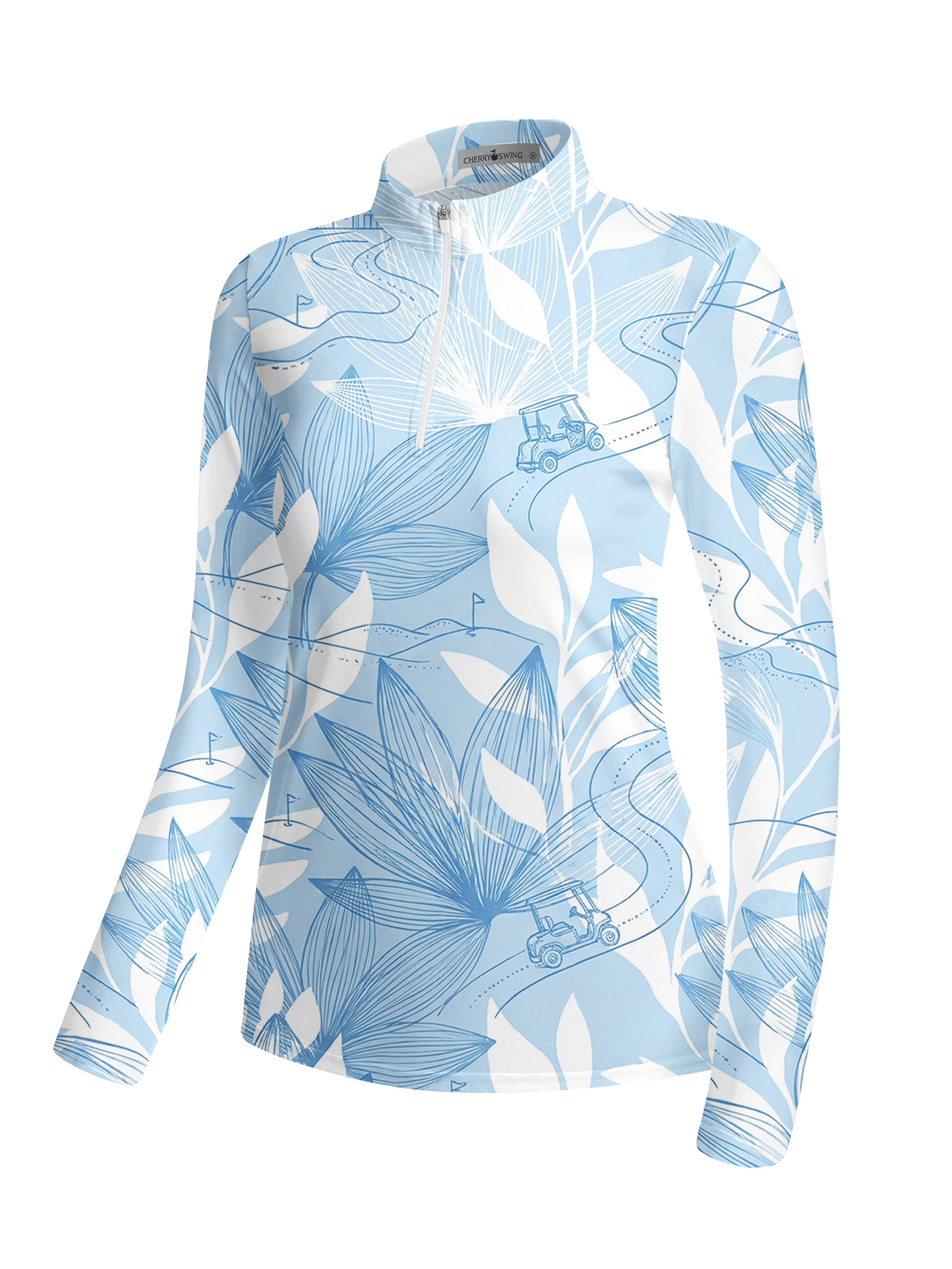 Cherryswing Women's Tropical Golf Cart Long Sleeve Golf Shirt