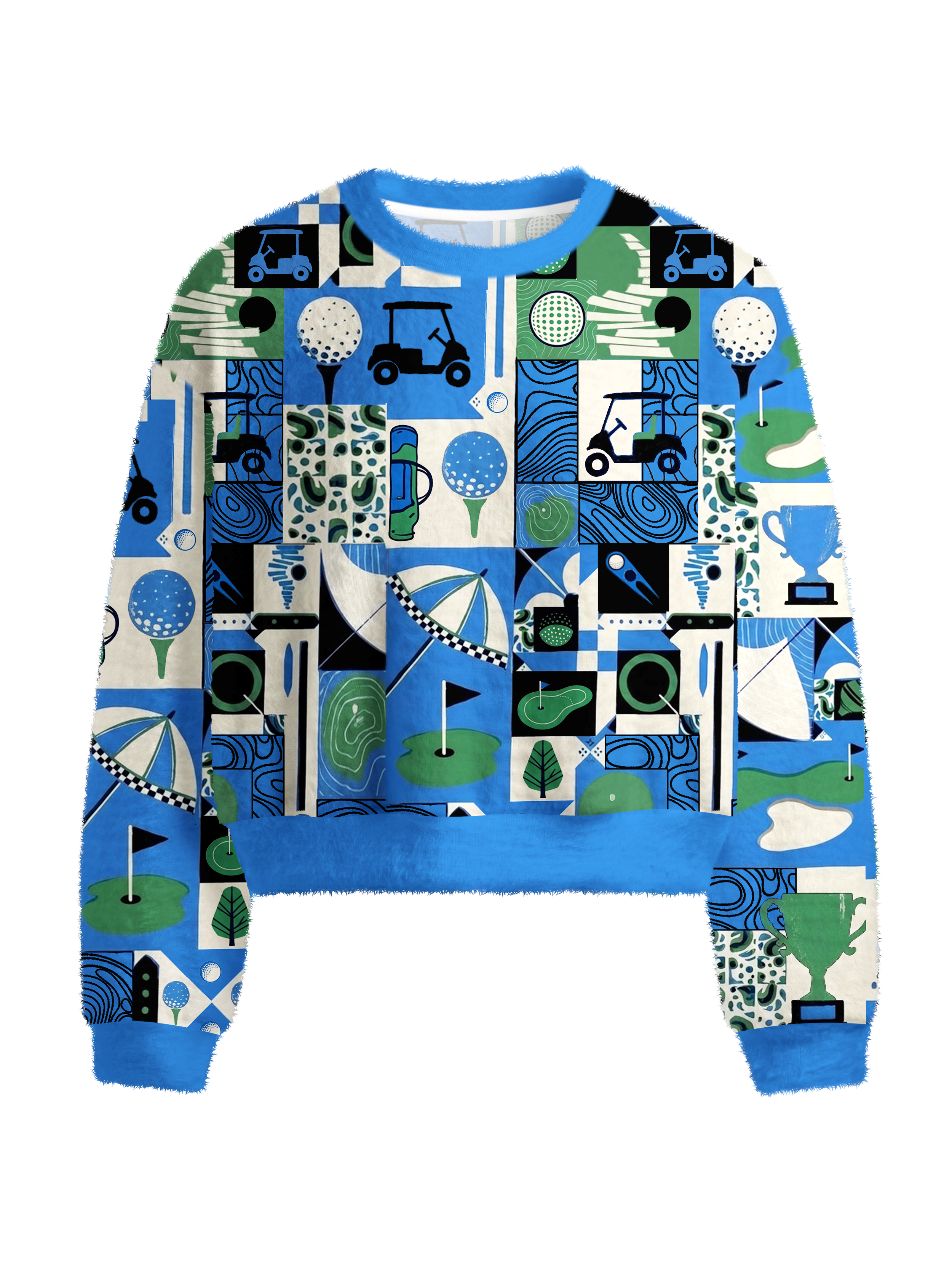 Cherryswing Women's Golf Collage Patchwork Fuzzy Knit Golf Sweater