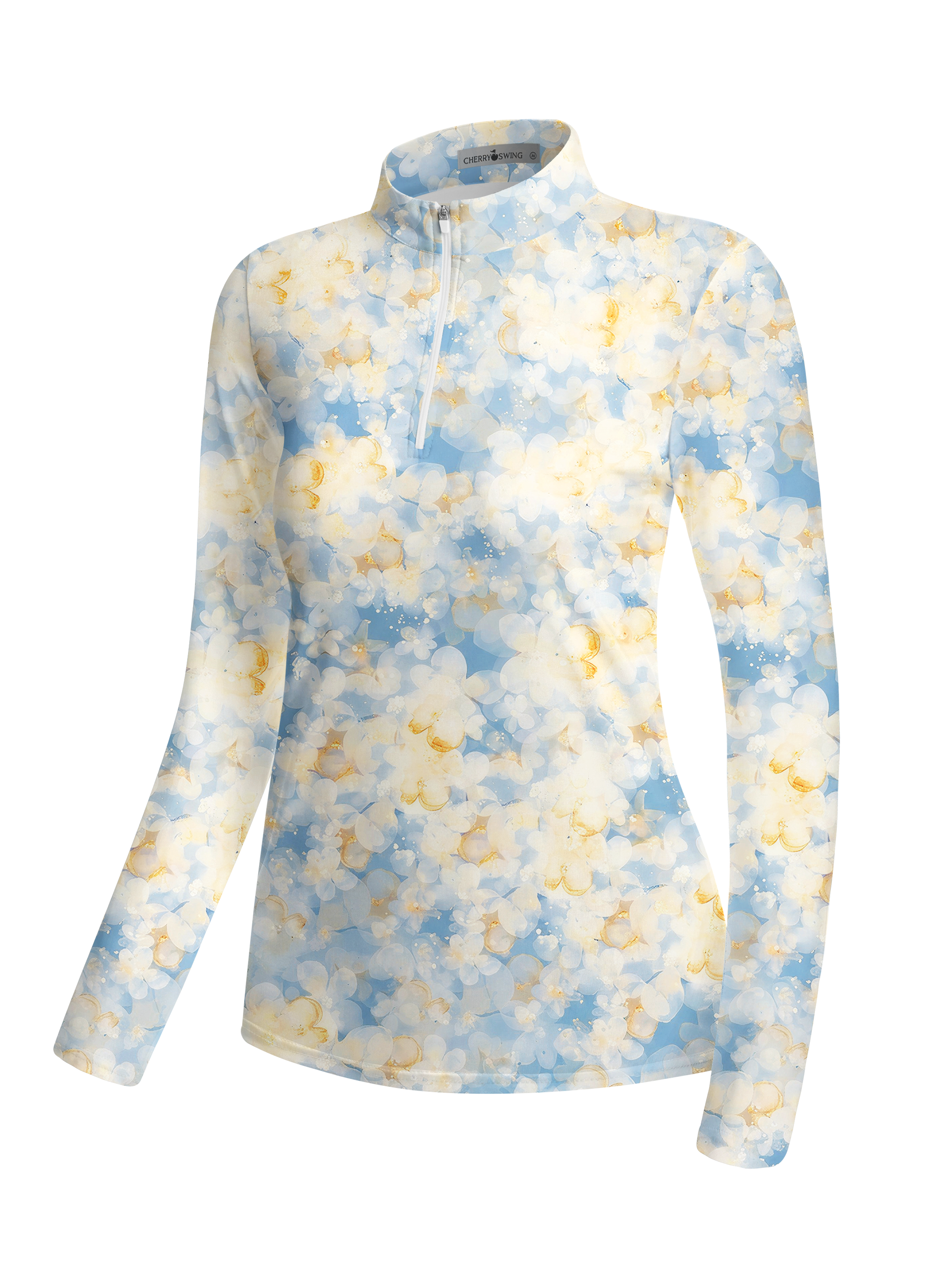 Cherryswing Women's Watercolor Blossom Long Sleeve Golf Shirt