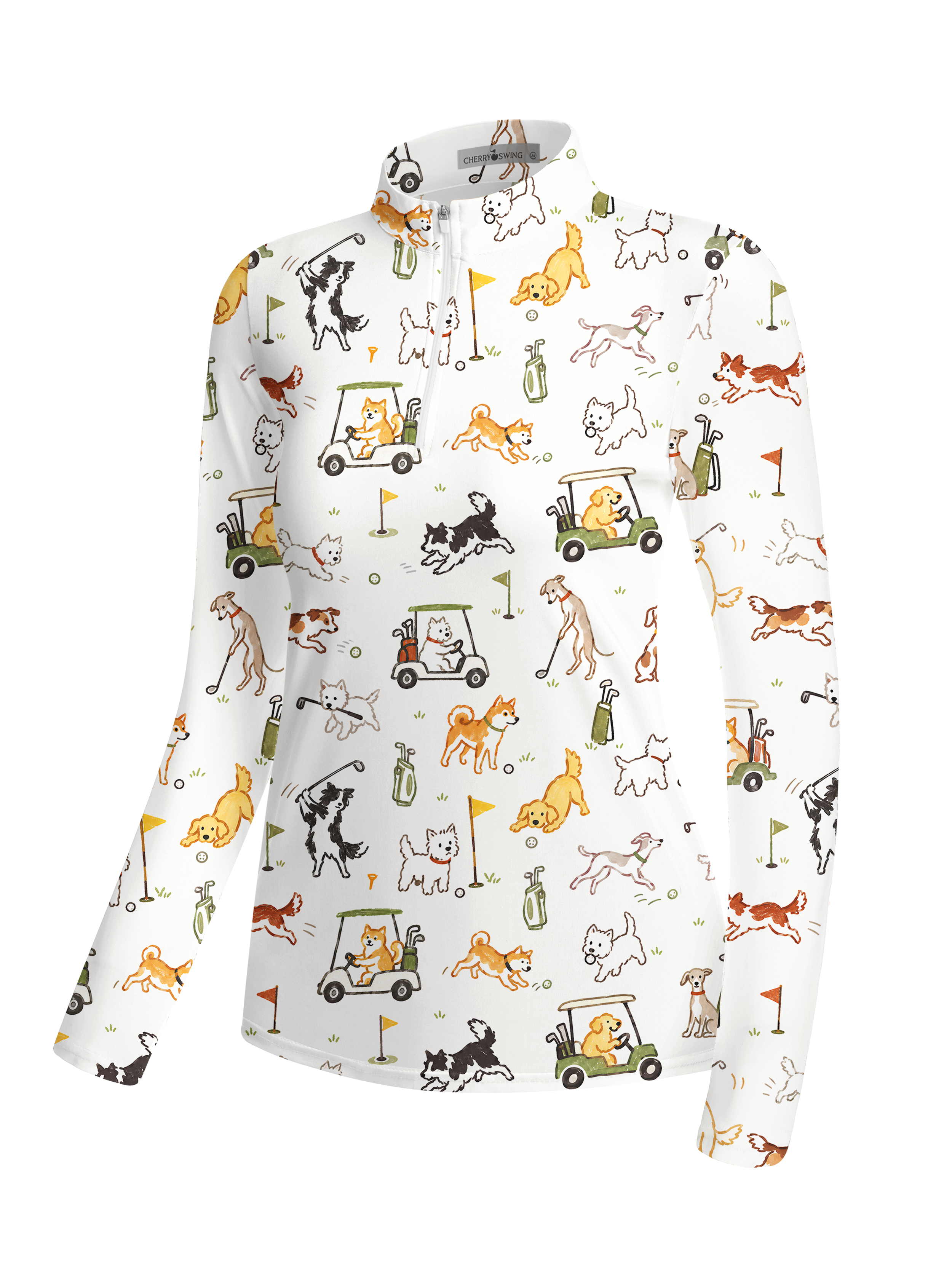 Cherryswing Women's Cute Golf Pup Novelty Print Long Sleeve Golf Shirt