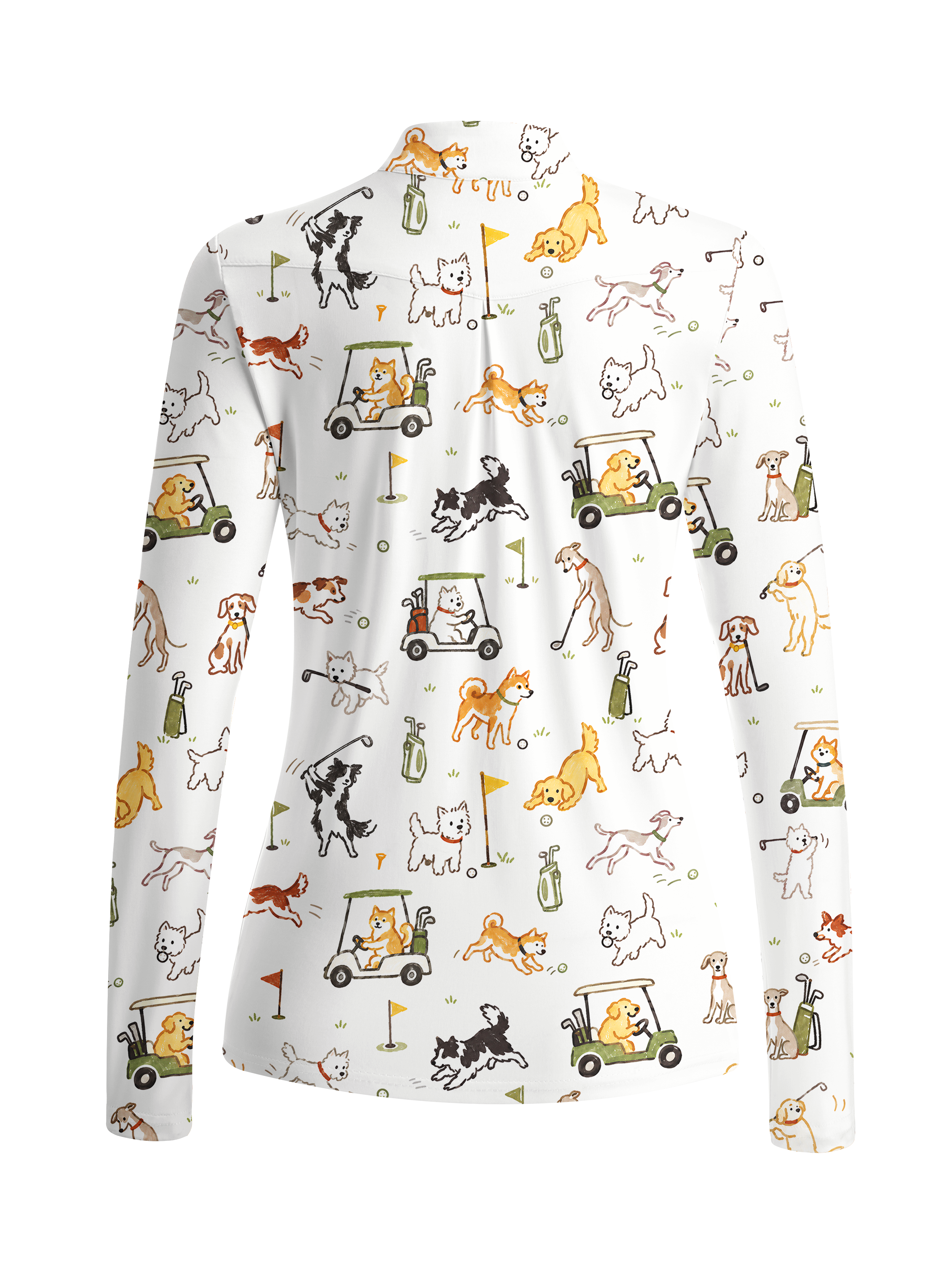 Cherryswing Women's Cute Golf Pup Novelty Print Long Sleeve Golf Shirt