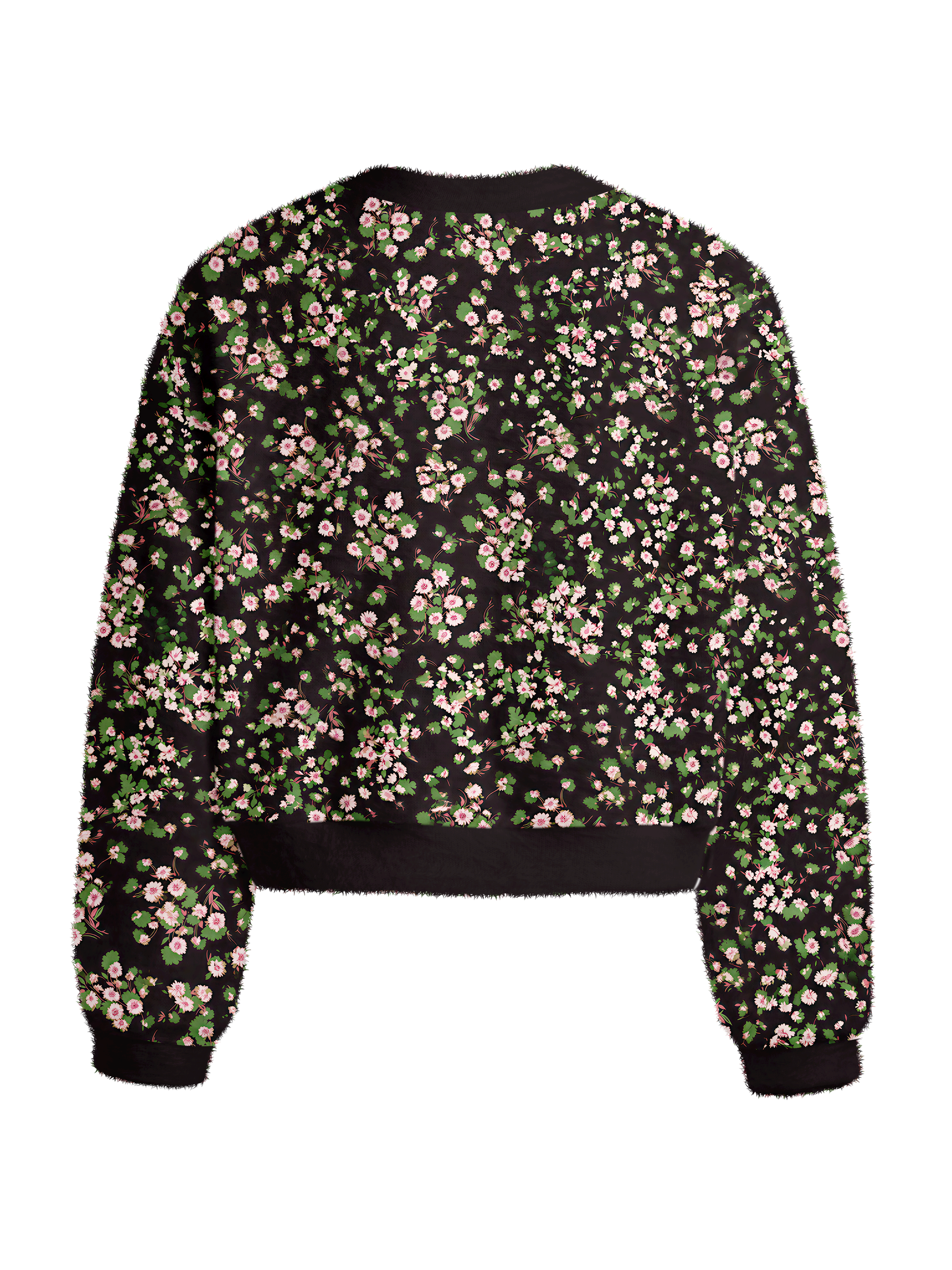 Cherryswing Women's Floral Meadow Print Fuzzy Knit Golf Sweater