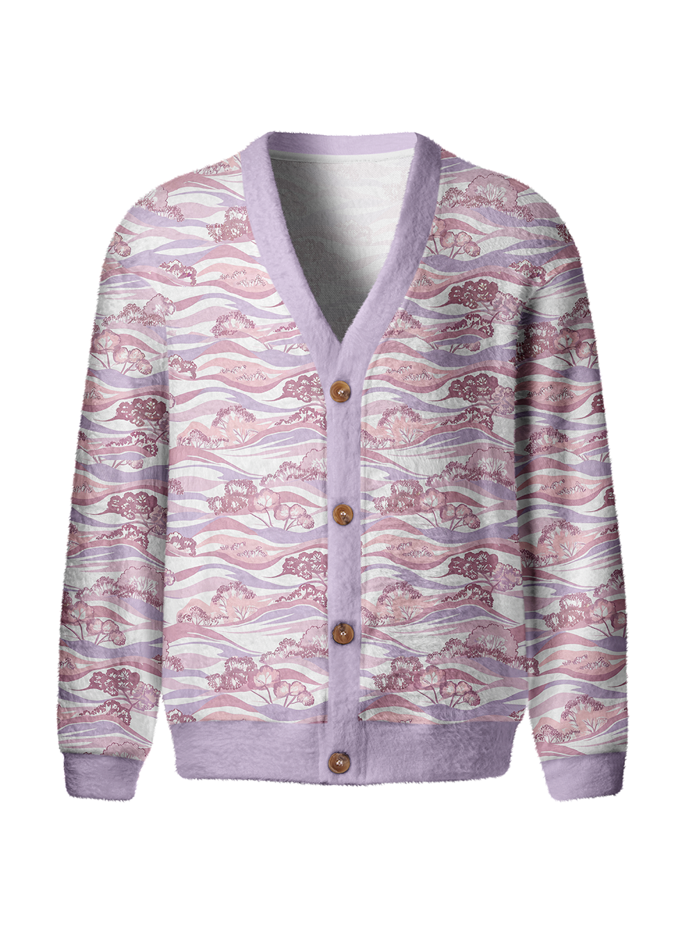 Cherryswing Wavy Landscape Tree Men's Cardigan Knit Sweaters