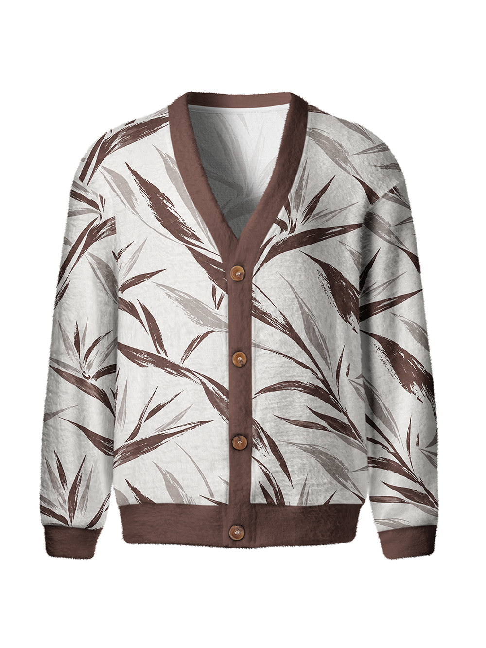 Cherryswing Bamboo Leaf Brushstroke Men's Cardigan Knit Sweaters