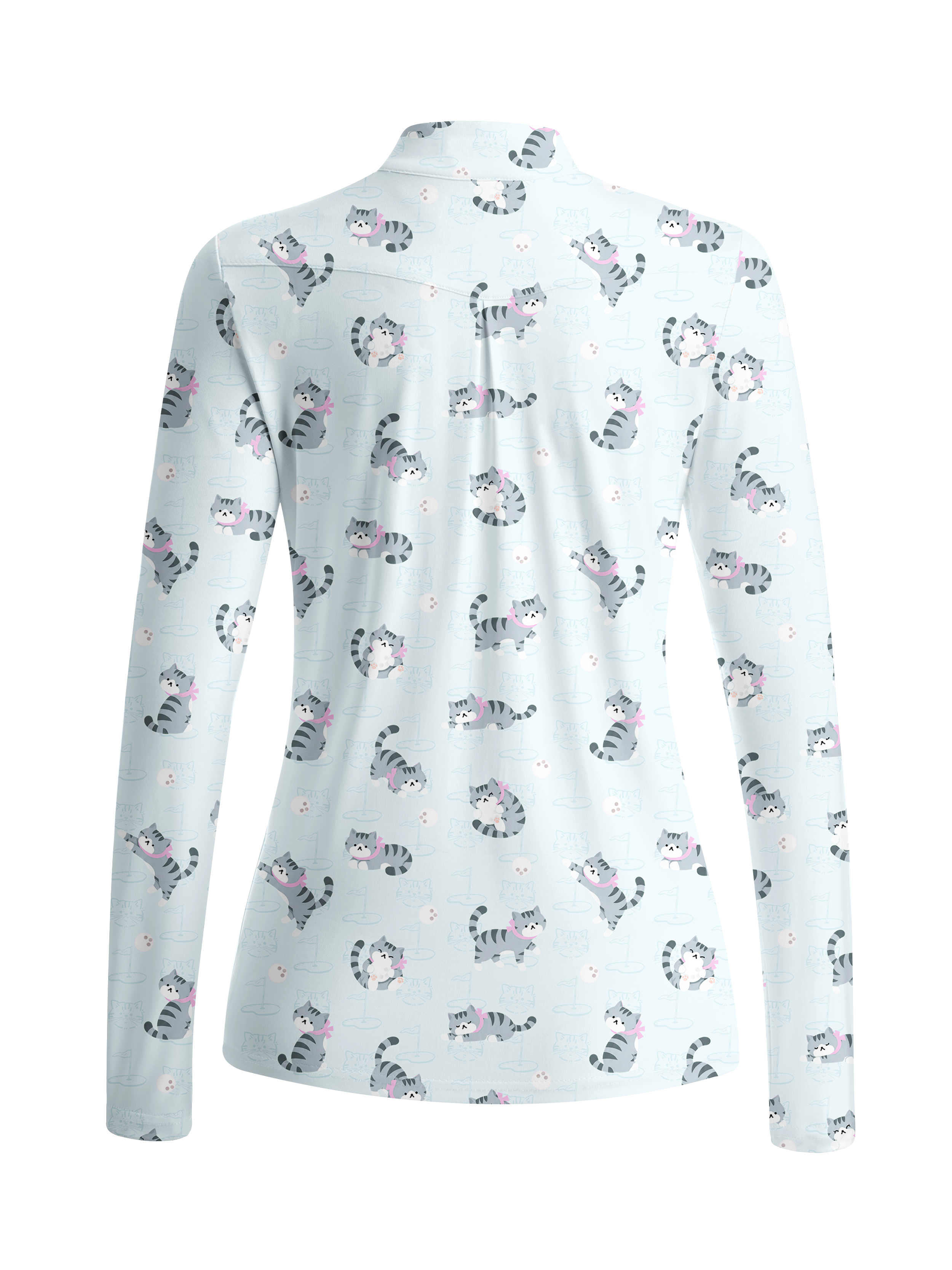 Cherryswing Women's Playful Cat Novelty Print Long Sleeve Golf Shirt