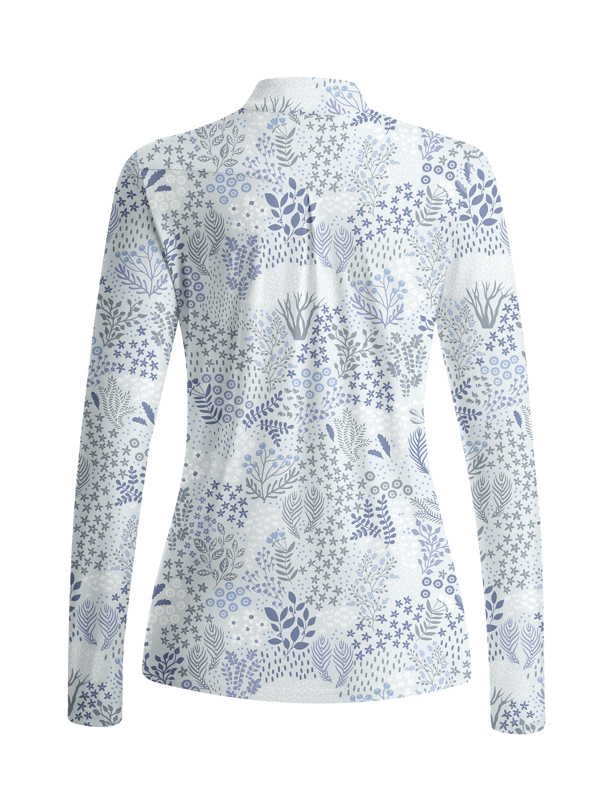Cherryswing Women's Blue Botanical Print Long Sleeve Golf Shirt
